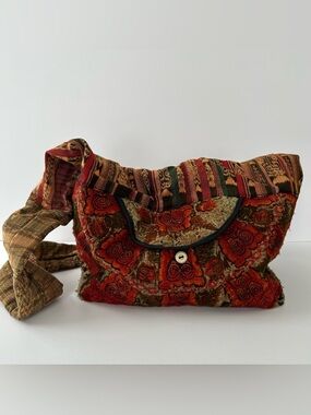 Boho Shoulder Bag Red Floral Embroidered 11x15